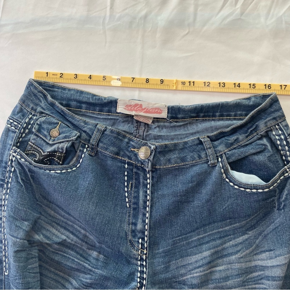 Elite Women's Bootcut Jeans Size 15/16 Medium Wash Flap Pocket Thick Stitch Y2K - Picture 8 of 8